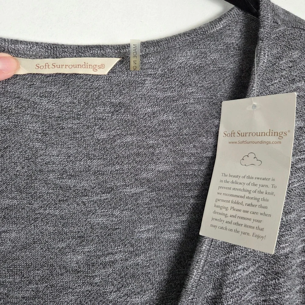 Soft Surroundings Gray Twist Front Long Sleeve Casual‎ Cardigan Sweater Duster